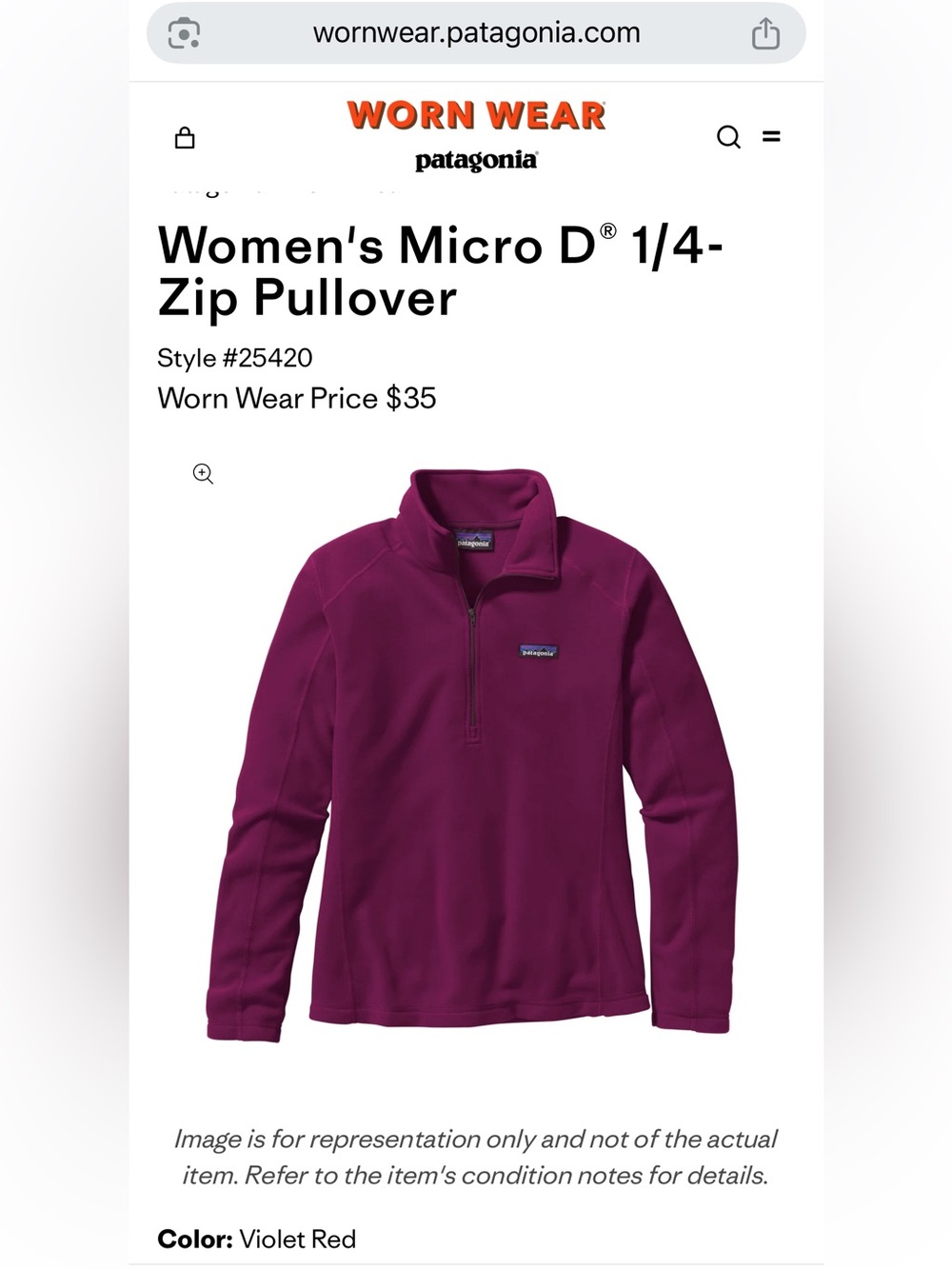 Women’s Patagonia Micro D 1/4-Zip Pullover Sz Violet Purple Red - Picture 7 of 7